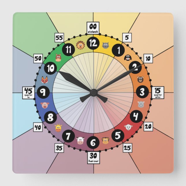 Light School Schedule Clock for Children (Square) (Front)