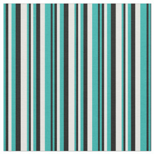 Light Sea Green, Black & Mint Cream Coloured Lines Fabric
