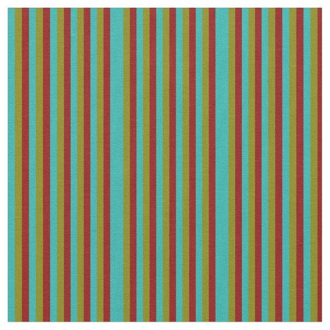 Light Sea Green, Dark Red & Green Lines Pattern Fabric (Close Up)
