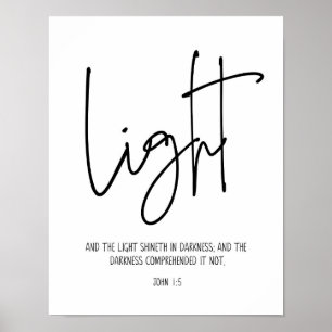 Light shines in darkness, John 1:5, Bible Verse  Poster