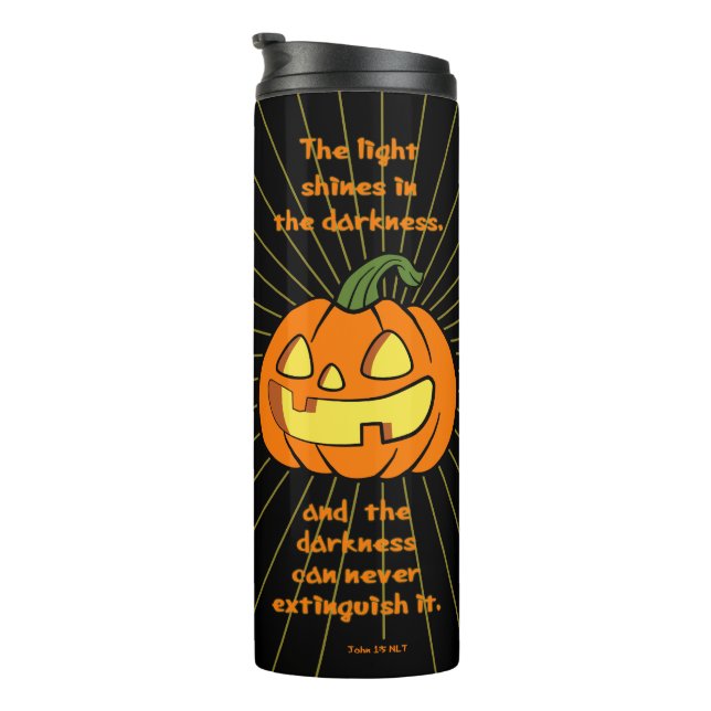 Light shines in the darkness Jack-o-lantern Thermal Tumbler (Rotated Right)