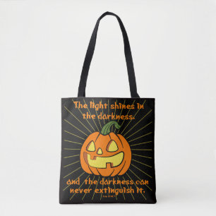 Light shines in the darkness Jack-o-lantern Tote Bag
