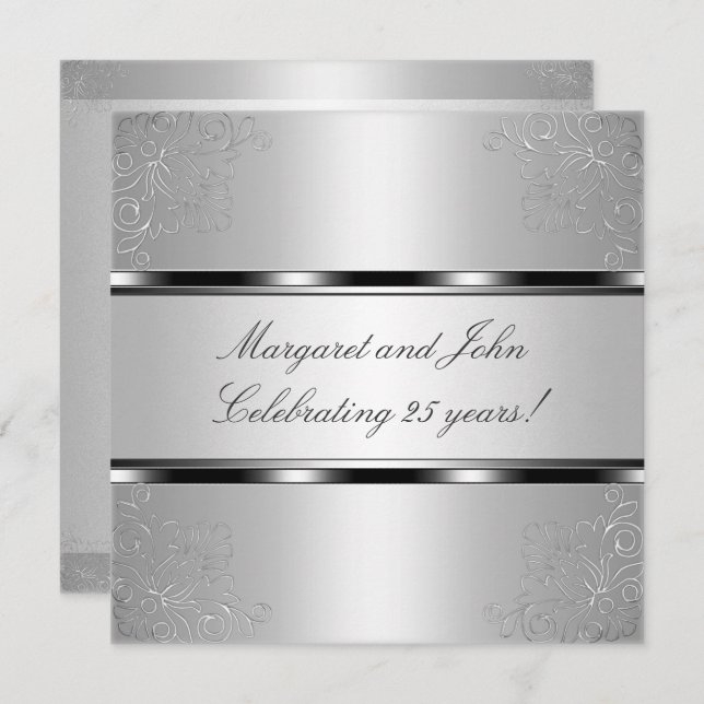 Light Silver Floral 25th Anniversary Party Event Invitation (Front/Back)