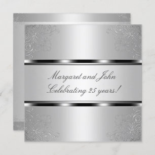 Light Silver Floral 25th Anniversary Party Event Invitation