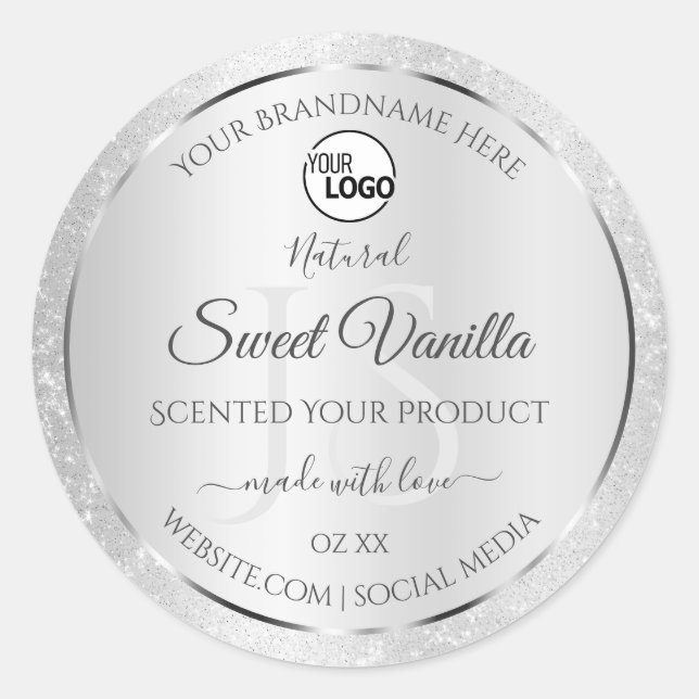 Light Silver Glitter Product Labels Monogram Logo (Front)