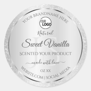 Light Silver Glitter Product Labels Monogram Logo