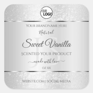 Light Silver Glitter Product Labels Monogram Logo