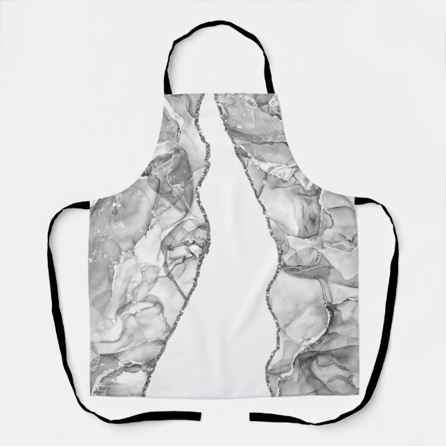LIGHT SILVER MARBLE AGATE GLITTER GLAM APRON (Front)