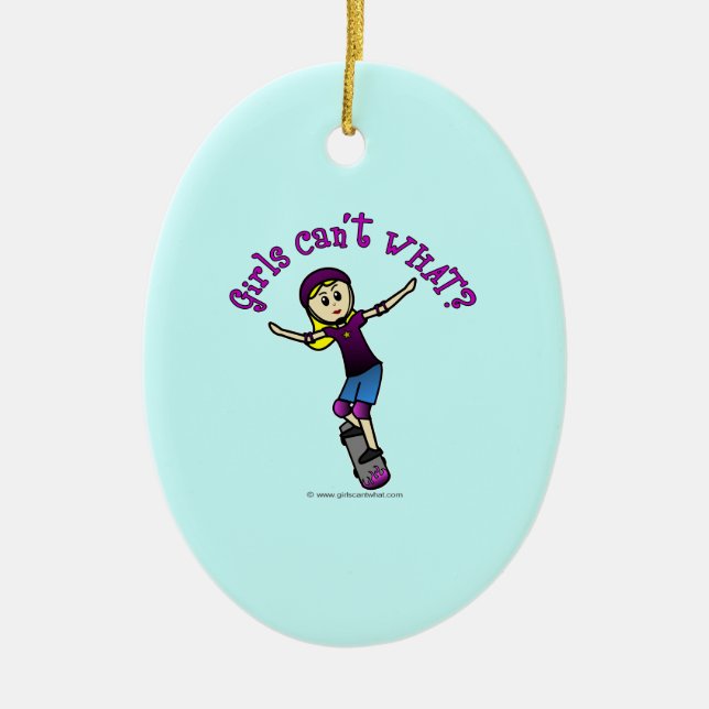 Light Skater with Helmet Ceramic Tree Decoration (Front)