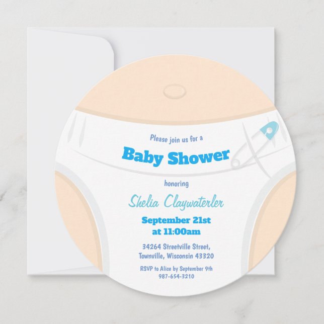 Light Skin & Diaper Blue Baby Shower Invitation (Front)