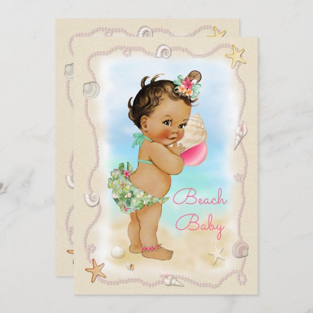 Light Skin Ethnic Conch Shell Beach Baby Shower Invitation (Front/Back)