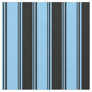 Light Sky Blue and Black Coloured Stripes Fabric