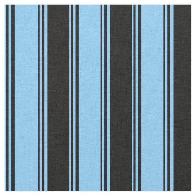 Light Sky Blue and Black Coloured Stripes Fabric (Close Up)