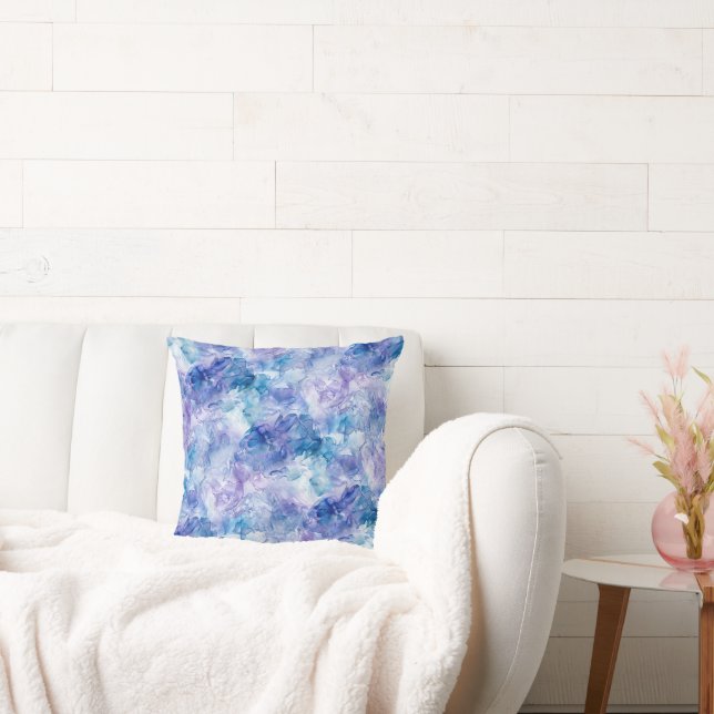 Light Sky Blue and Lavender Watercolor Marble Cushion (Couch)