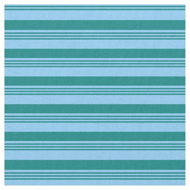 Light Sky Blue and Teal Stripes Pattern Fabric (Close Up)