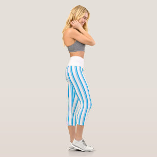 Light Sky Blue and White Vertical Stripes Capri Leggings