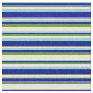 Light Sky Blue, Dark Blue, Green, and Mint Cream Fabric