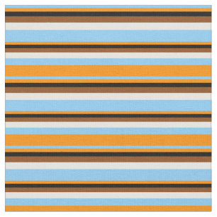 Light Sky Blue, Dark Orange, Black, Brown & White Fabric