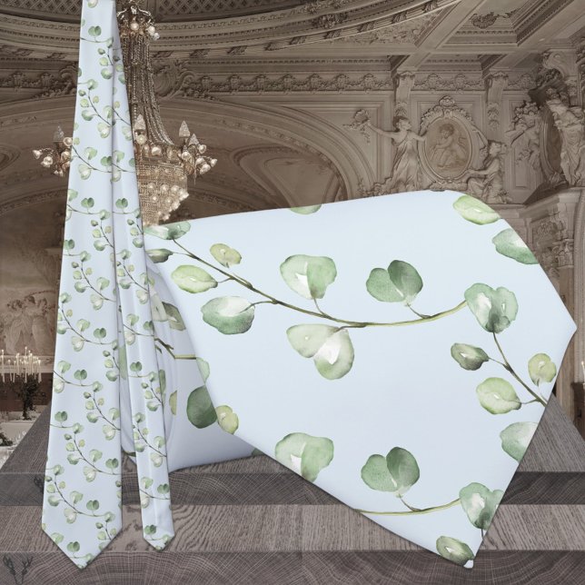 Light Sky Blue Green Eucalyptus Elegant Wedding Tie (Creator Uploaded)
