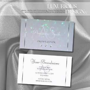 Light Sky Blue Pearl Glitter Diamonds and Monogram Business Card