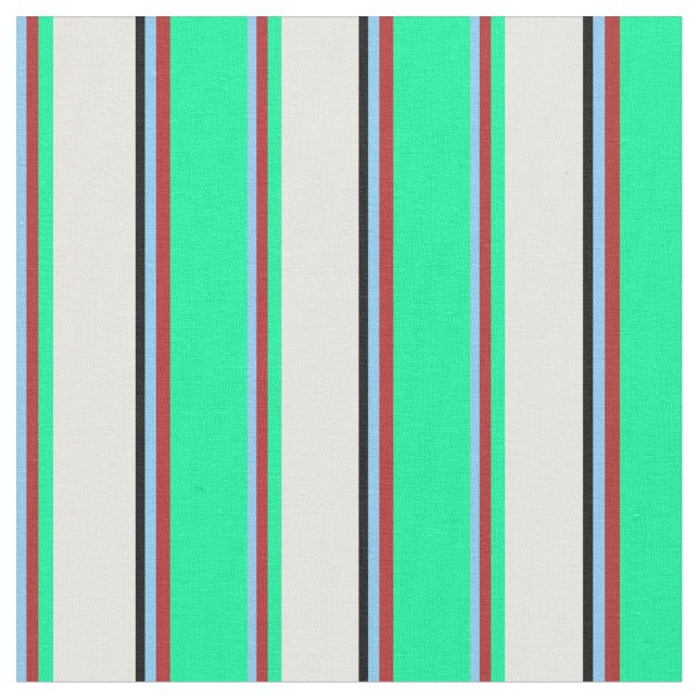 Light Sky Blue, Red, Green, White & Black Coloured Fabric (Close Up)