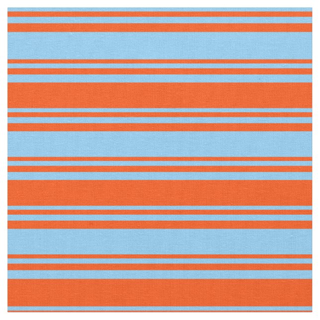 Light Sky Blue & Red Lines Pattern Fabric (Close Up)