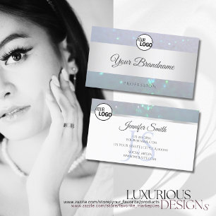 Light Sky Blue Sparkle Soft Pearl Glitter and Logo Business Card