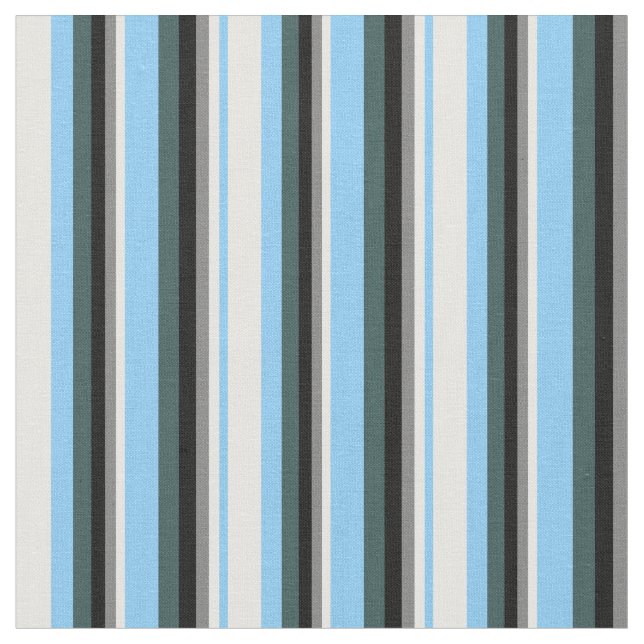 Light Sky Blue, White, Grey, Black & Slate Grey Fabric (Close Up)