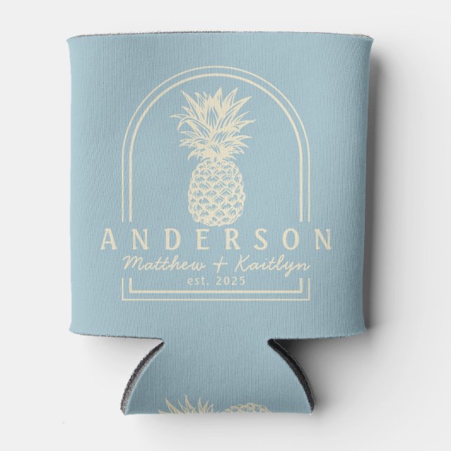 Light Sky Pineapple Wedding Arch & Name Can Cooler (Front)