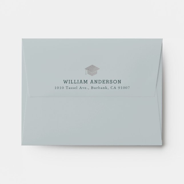 Light Slate Blue Gold Graduation Cap Envelope (Back (Top Flap))