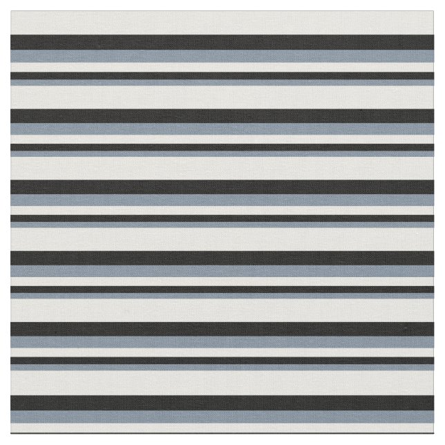 Light Slate Grey, Black & White Stripes Fabric (Close Up)