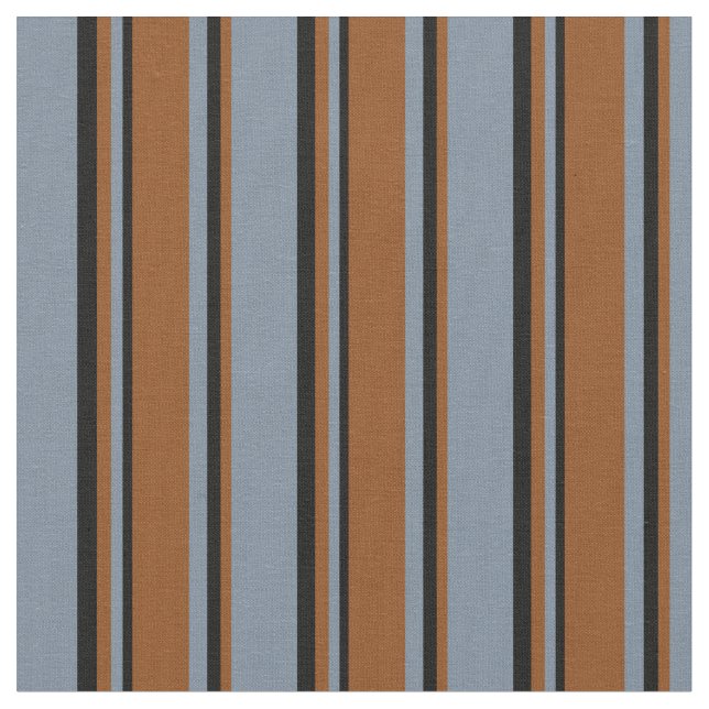 Light Slate Grey, Brown & Black Lines Pattern Fabric (Close Up)