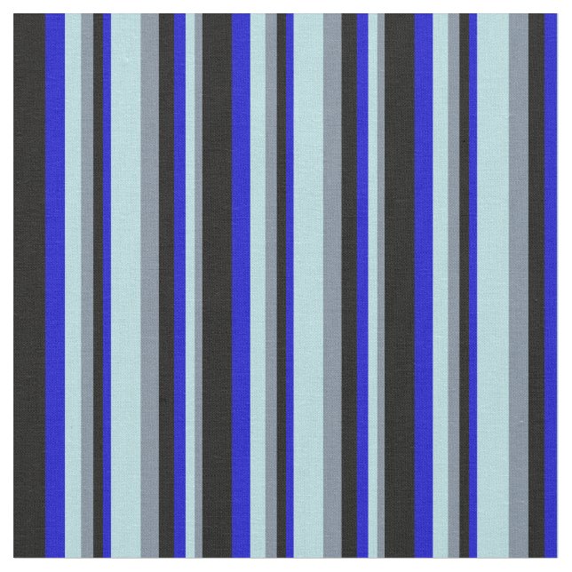 Light Slate Grey, Powder Blue, Blue & Black Lines Fabric (Close Up)