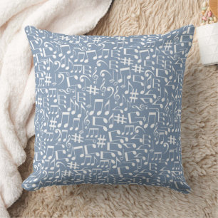 Light Smokey Blue w Dancing Music Notes Cushion