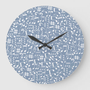 Light Smokey Blue w Dancing Music Notes Large Clock