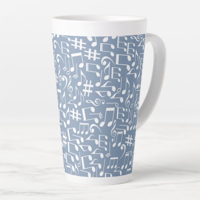 Light Smokey Blue w Dancing Music Notes Latte Mug (Right Angle)