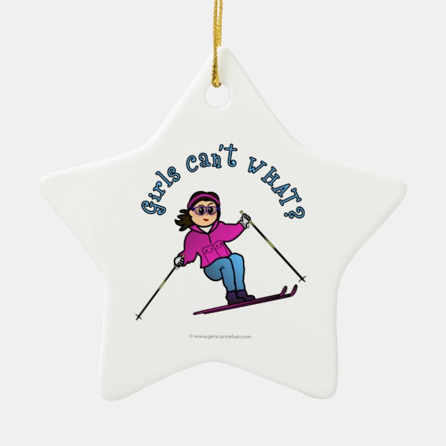 Light Snow Skier Ceramic Ornament (Front)
