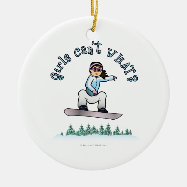 Light Snowboarder Ceramic Tree Decoration (Front)