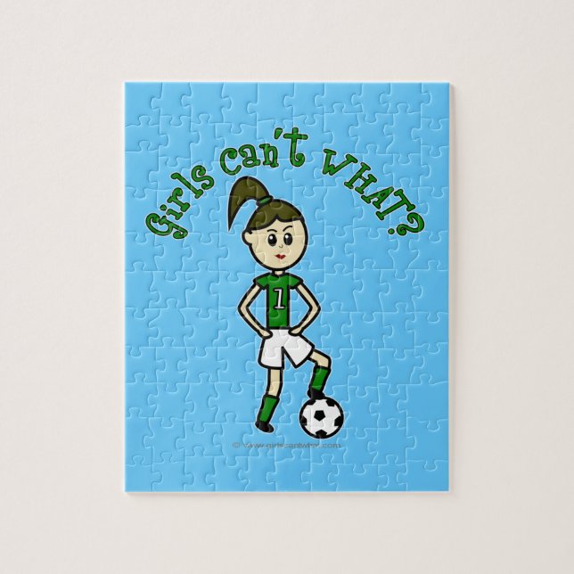 Light Soccer Girl in Green Uniform Jigsaw Puzzle (Vertical)
