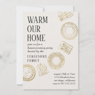 Light Soft Beige Gold Dining House Warming Party Invitation