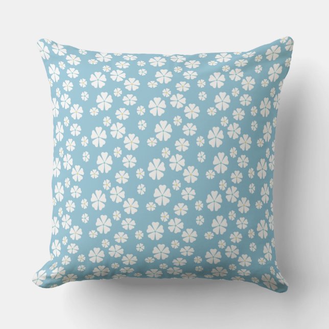 Light soft blue with white flowers cushion (Front)
