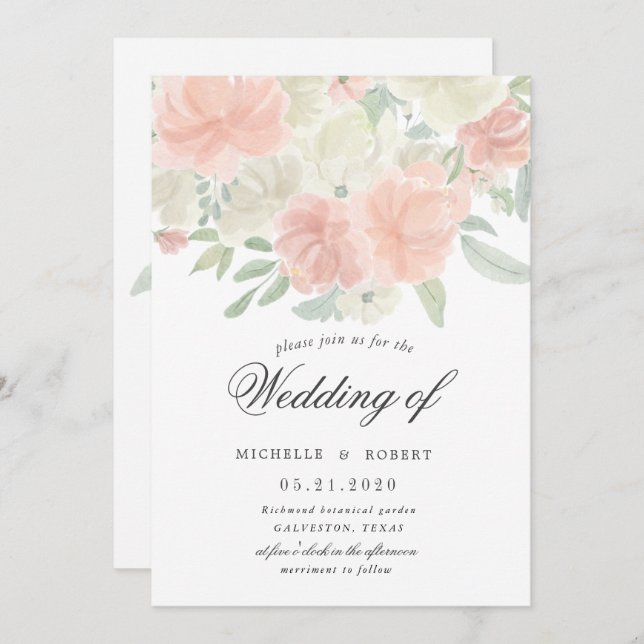 light spring floral pastel wedding invitation (Front/Back)