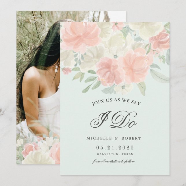 light spring floral Photo Save The Date Invitation (Front/Back)