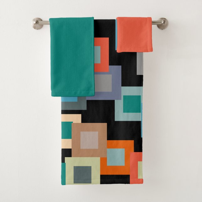 Light Squares on Dark Bath Towel Set (Insitu)