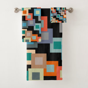 Light Squares on Dark Bath Towel Set