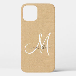 Light Straw Linen Monogram   iPhone 12 Case