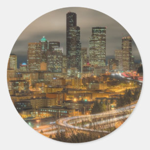 Light streaks from cars at night classic round sticker