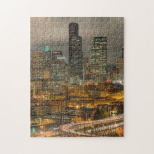 Light streaks from cars at night jigsaw puzzle