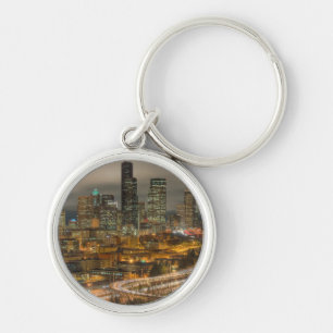 Light streaks from cars at night key ring