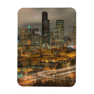 Light streaks from cars at night magnet